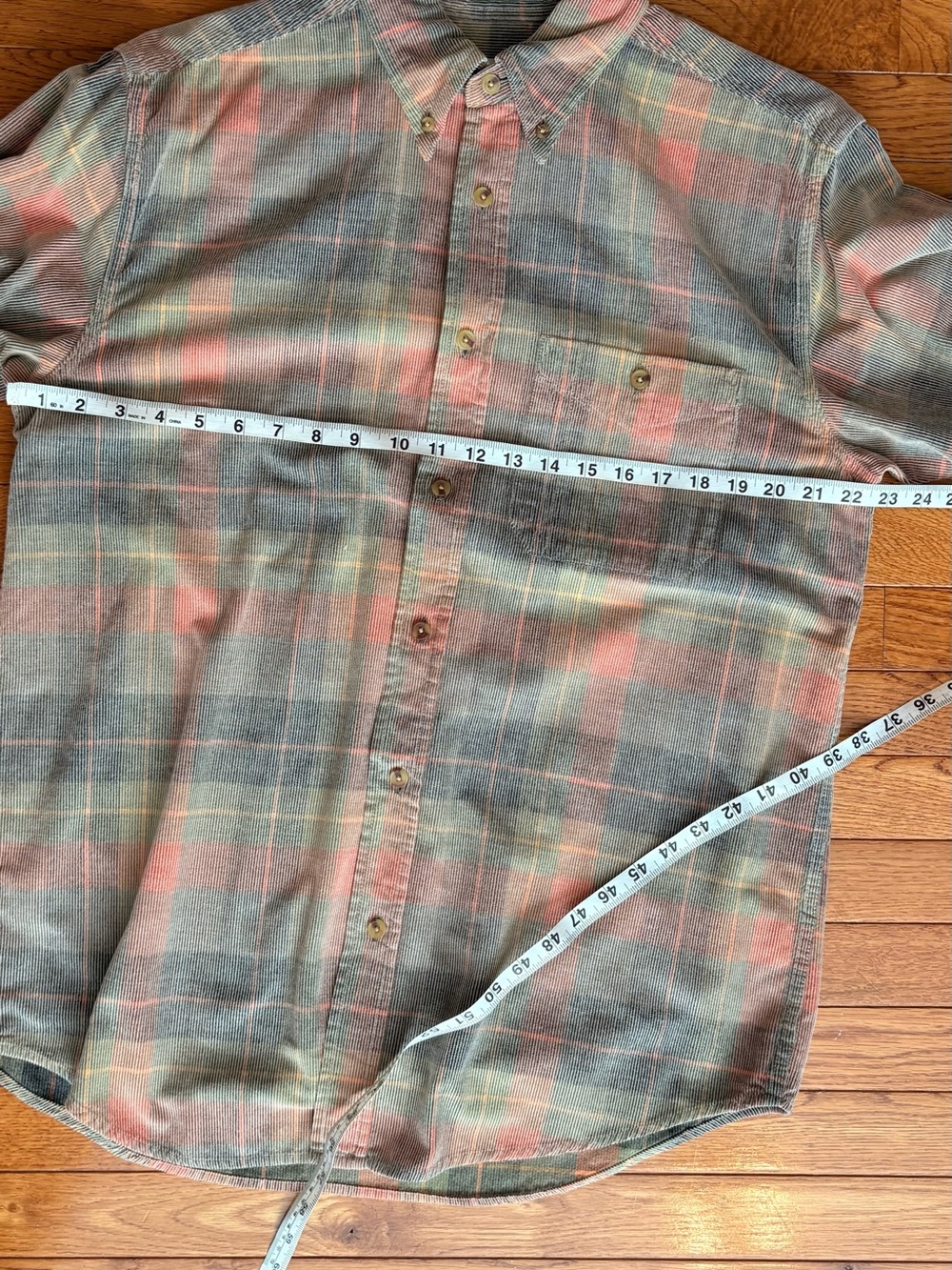 ORVIS Corduroy Button-Down Plaid Shirt in Orange Grey Green Men’s Medium - Picture 9 of 14